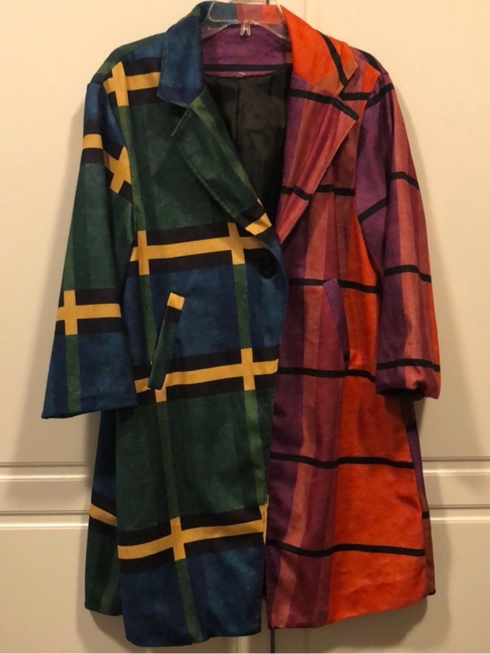Rainbow coat Women's small s abstract plaid red blue yellow green orange jacket
